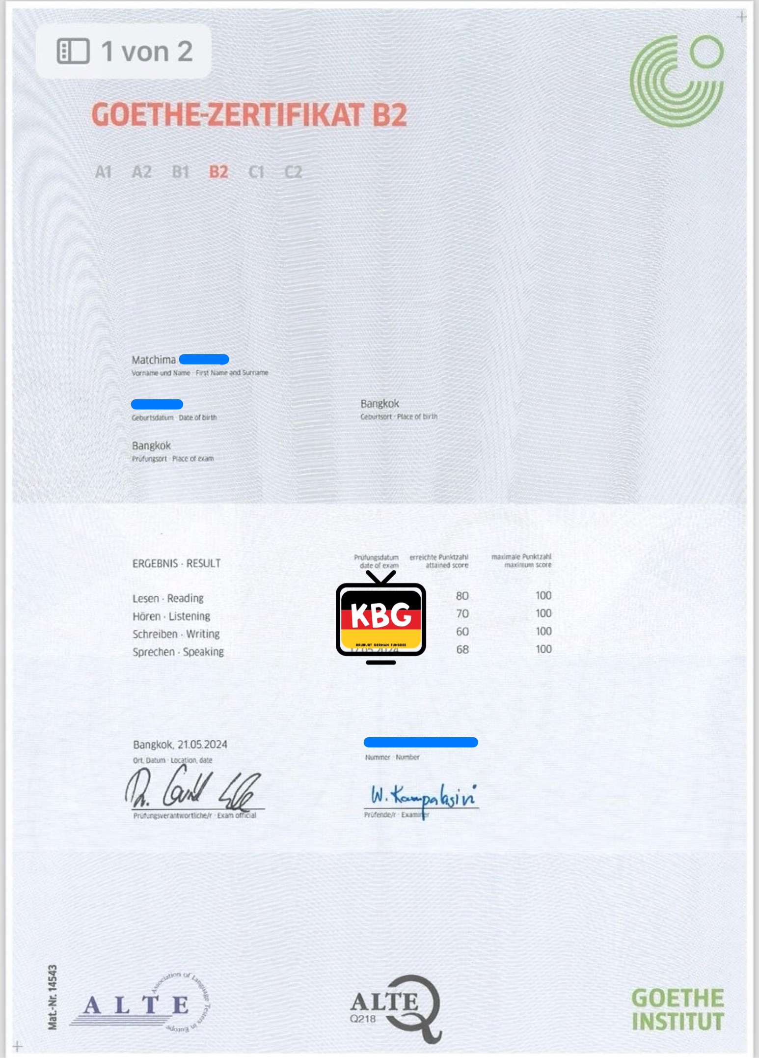 คุณ Matchima  (B2 Intensivkurs)